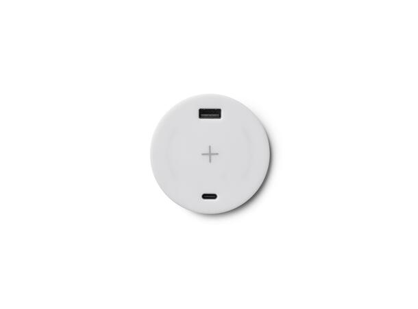 DFY Artplug QI 60mm, Hvit USB A+C og Trådløs lading 10-30W 